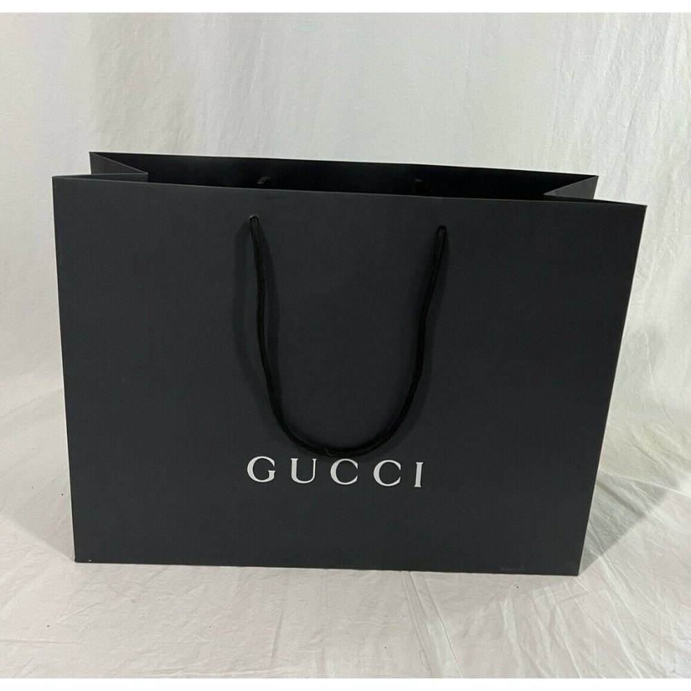 Gucci Reusable Paper Shopping Bag Gift Rope Handle Black 14" x 19" x 6.6"